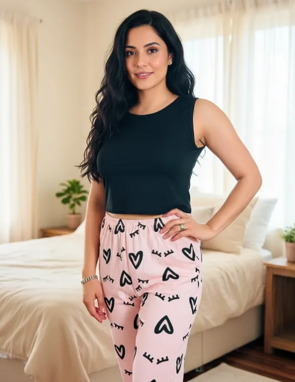 Pijama Para Mujer Moda Conjunto Pantalón, Short Y 2 Blusas Diseño De Corazones