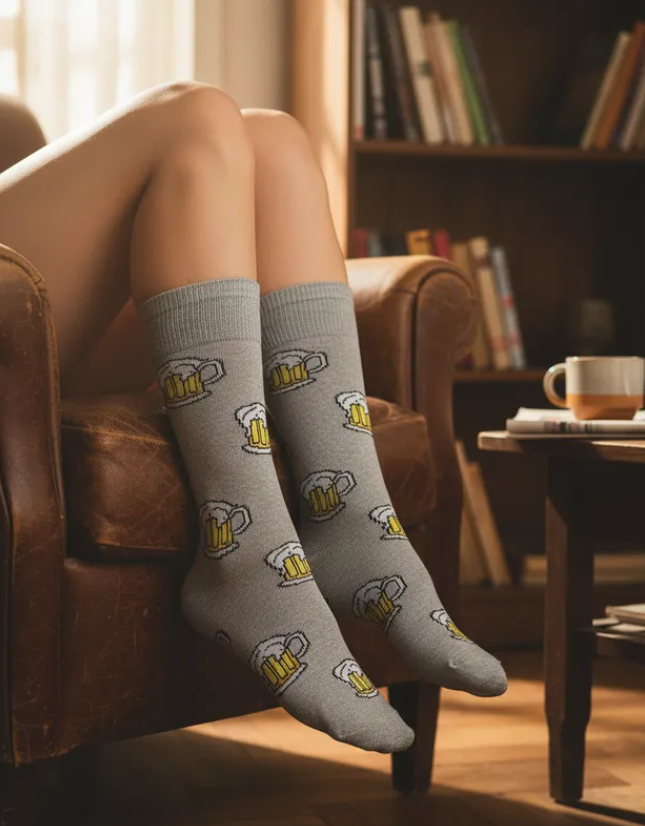 Calcetines Divertidos "Tarros De Cerveza Color Gris"