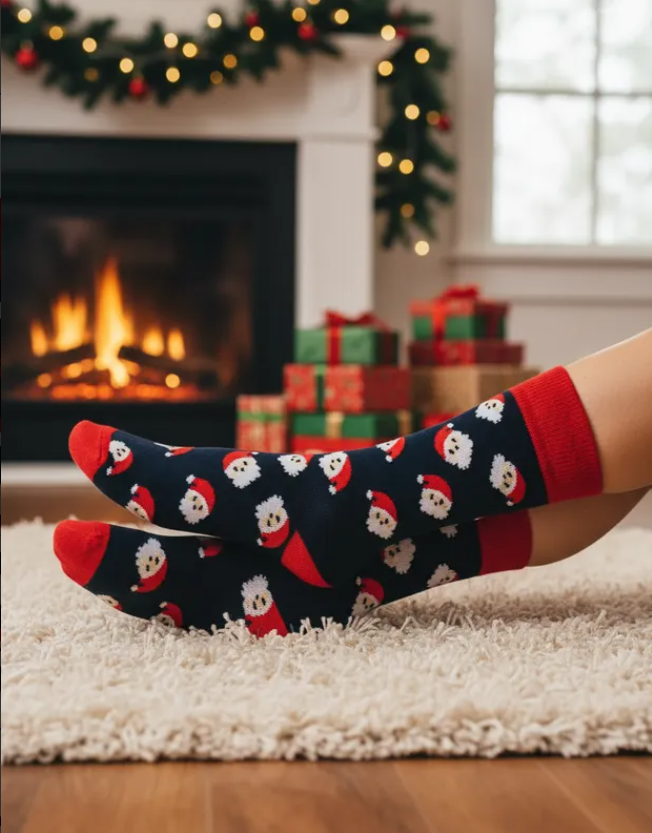 Calcetines Navideños Divertidos Diseño de Caritas de Santa Claus