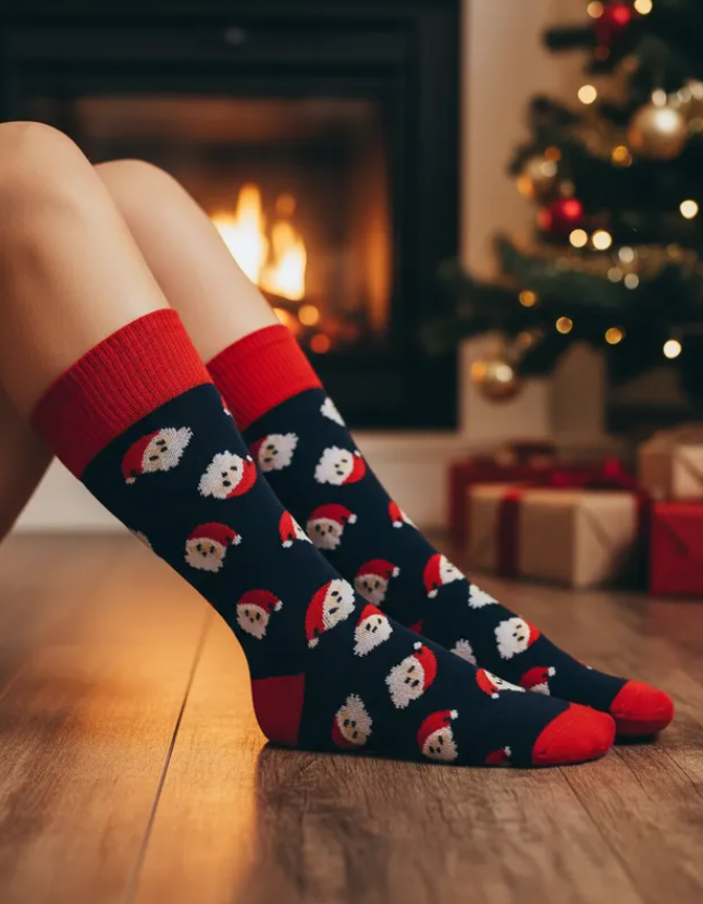 Calcetines Navideños Divertidos Diseño de Caritas de Santa Claus