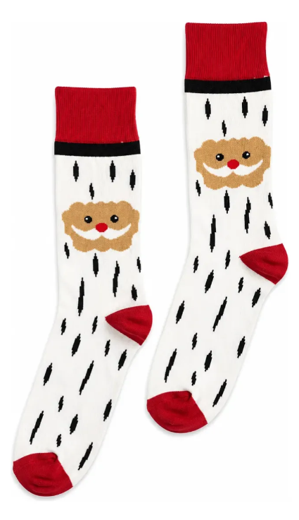 Calcetines Navideños Divertidos Diseño Cara De Santa Claus Blanco