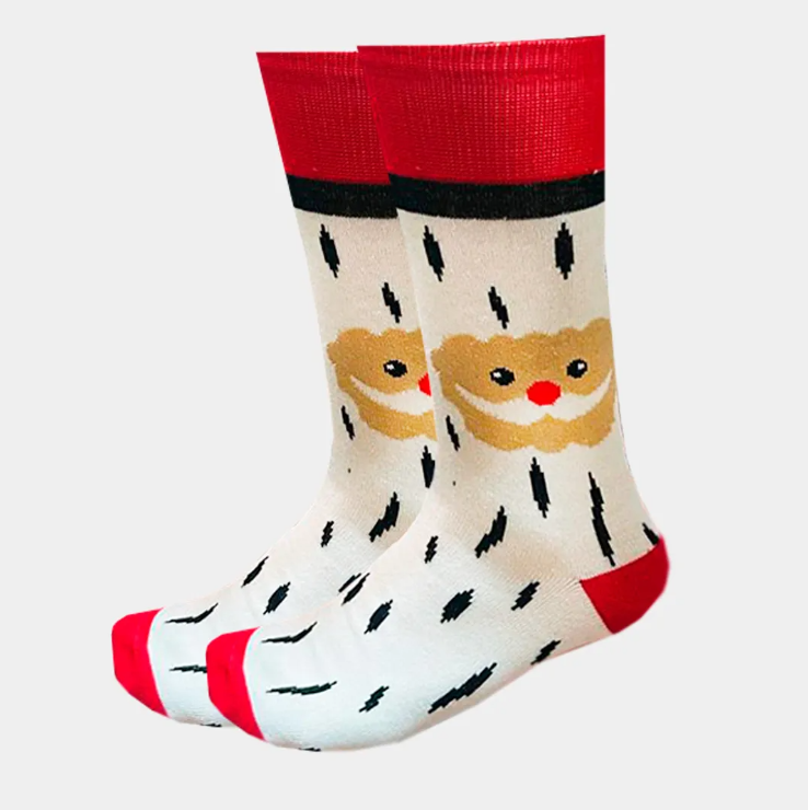 Calcetines Navideños Divertidos Diseño Cara De Santa Claus Blanco