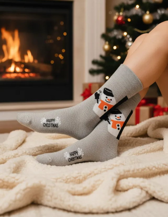 Calcetines Navidad / "Muñeco De Nieve Gris"