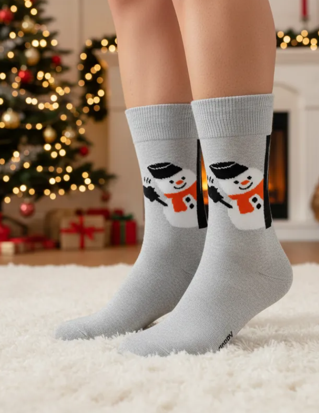 Calcetines Navidad / "Muñeco De Nieve Gris"