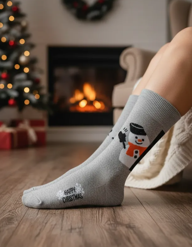 Calcetines Navidad / "Muñeco De Nieve Gris"