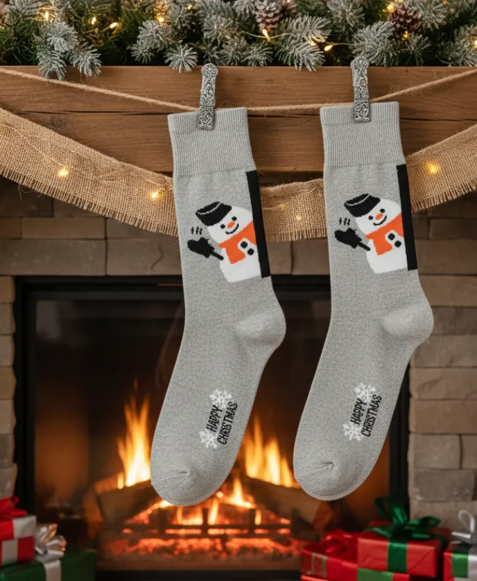 Calcetines Navidad / "Muñeco De Nieve Gris"