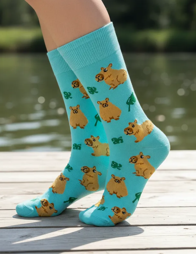 Calcetines Divertidos "Capibaras Con Hojas"