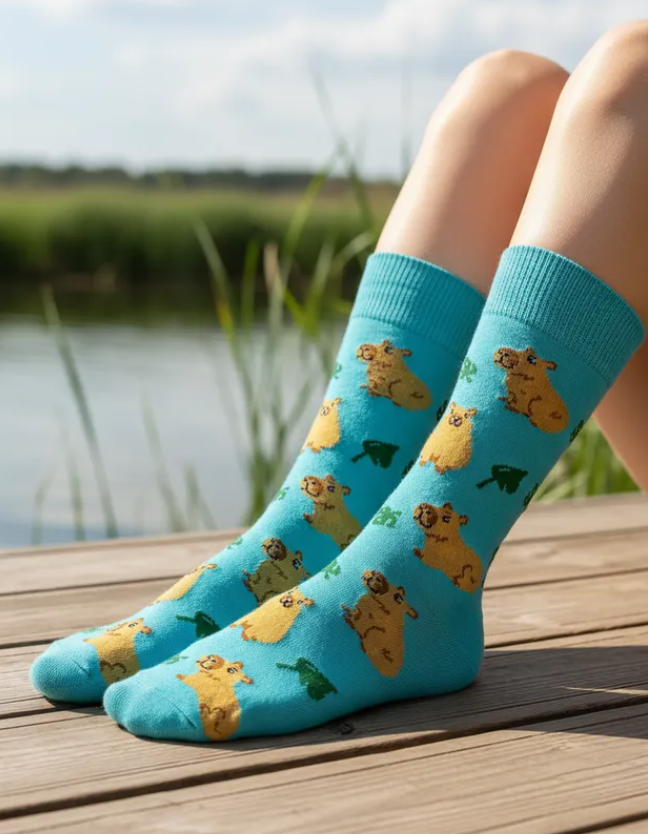 Calcetines Divertidos "Capibaras Con Hojas"