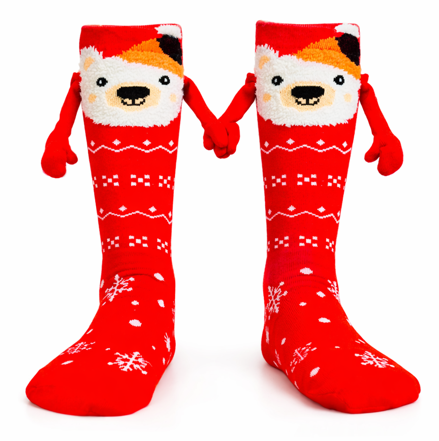 Calcetas Navideñas Manitas Imán Moda Cute Oso Polar 1 Par