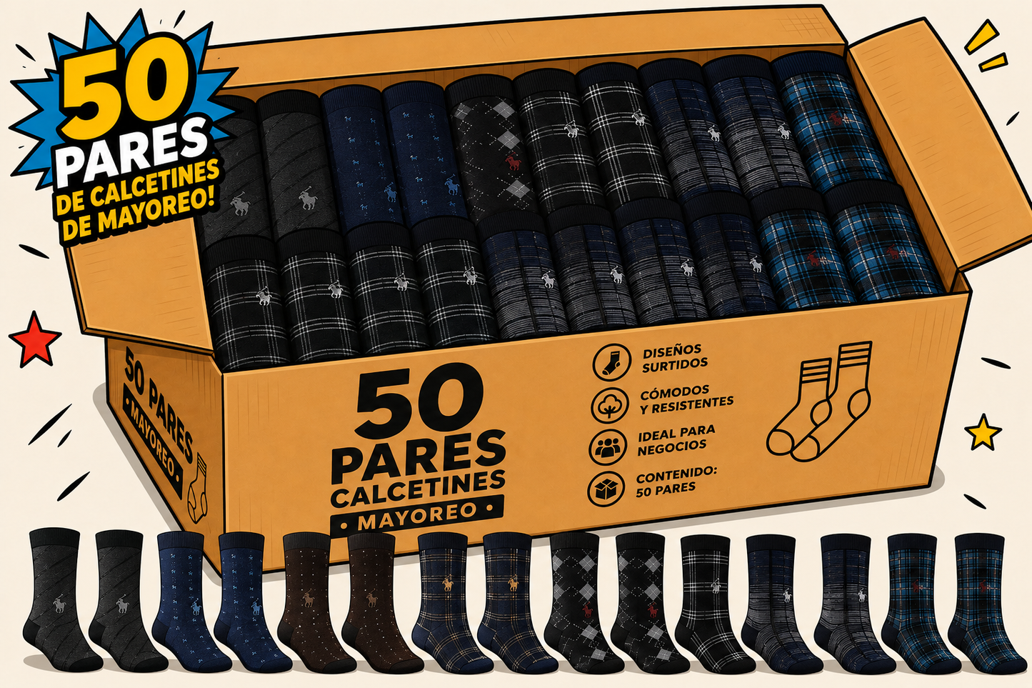 LOTE Calcetines De Vestir Polo Club Elegantes Tejidos 50 PARES