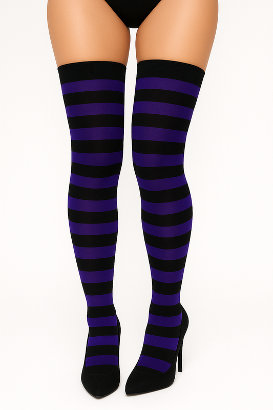 Medias Halloween Diseño De "Rayado Morado Con Negro"