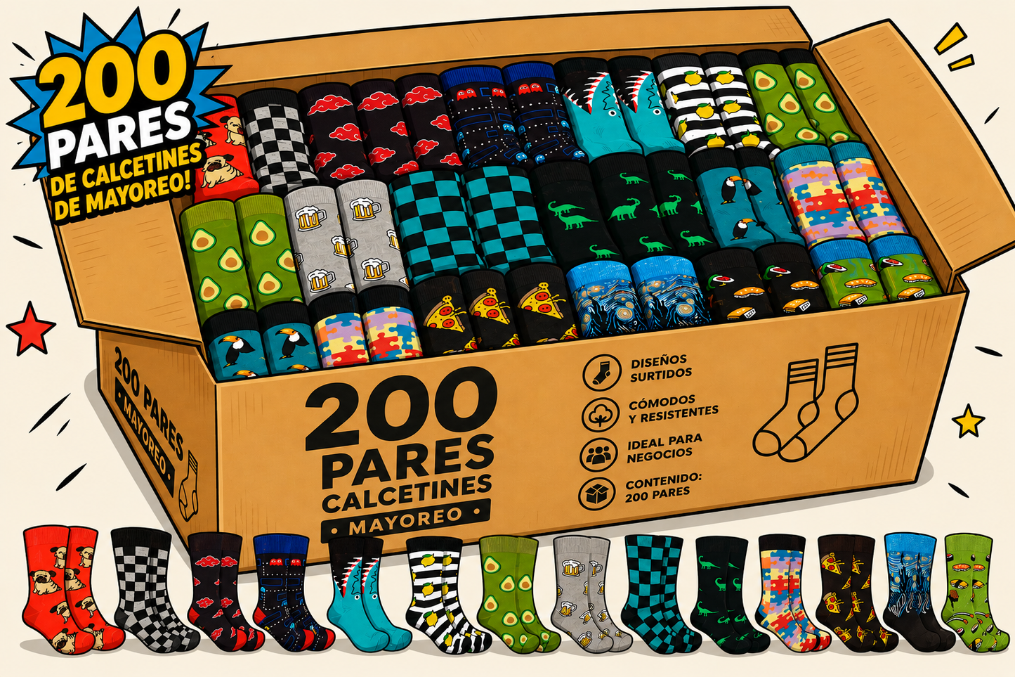 LOTE Calcetines Divertidos Vestir Colores 200 PARES (ENVIO GRATIS)