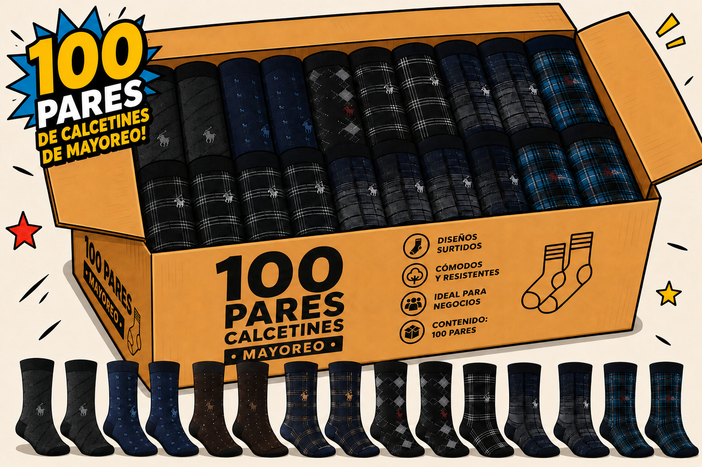 LOTE Calcetines De Vestir Polo Club Elegantes Tejidos 100 PARES