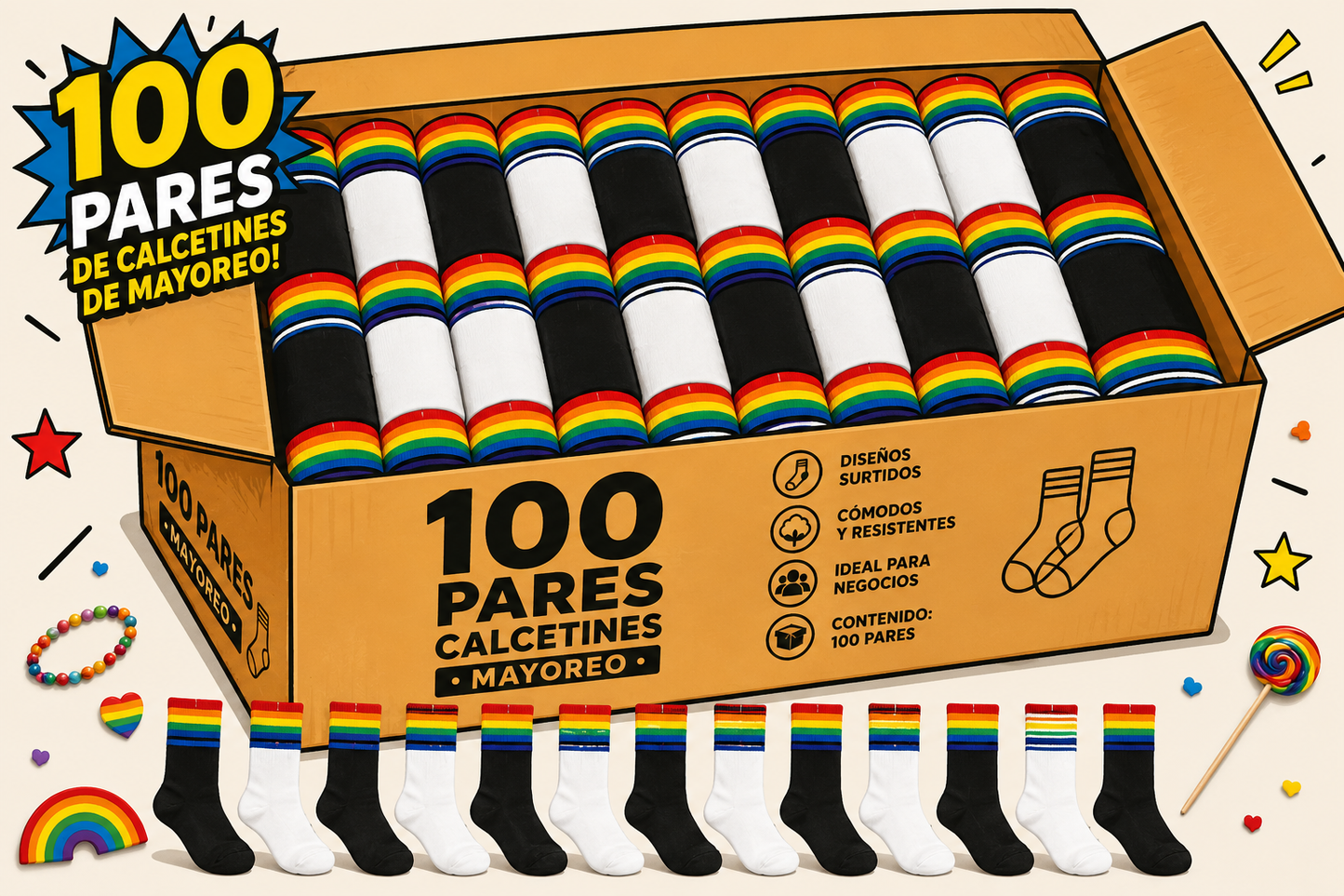 LOTE Calcetines LGBT Pride Orgullo Tobilleros 100 PARES