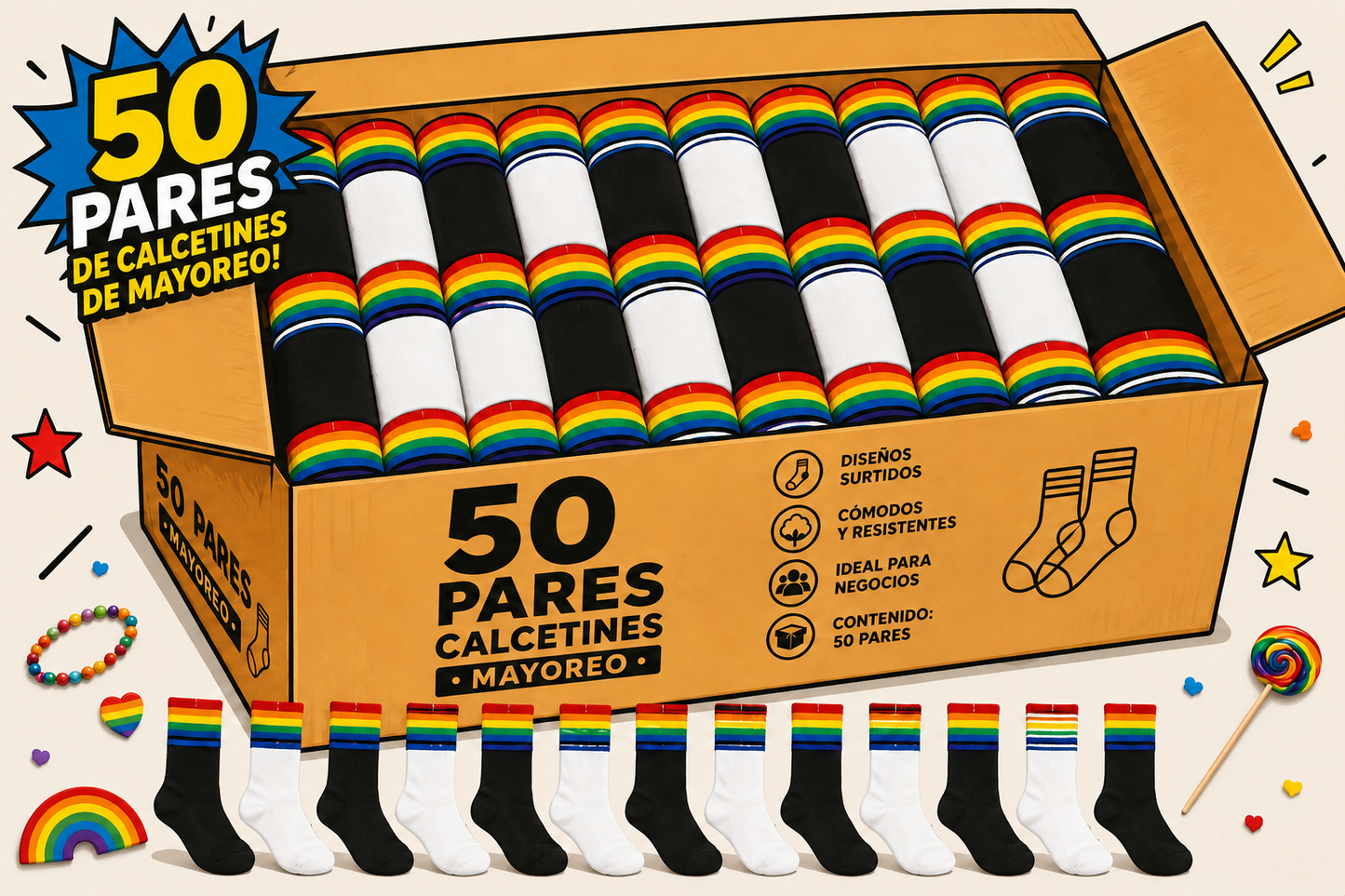 LOTE Calcetines LGBT Pride Orgullo Tobilleros 50 PARES