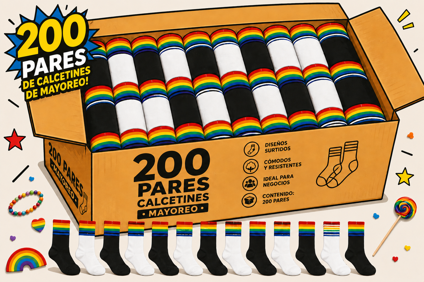 LOTE Calcetines LGBT Pride Orgullo Tobilleros 200 PARES