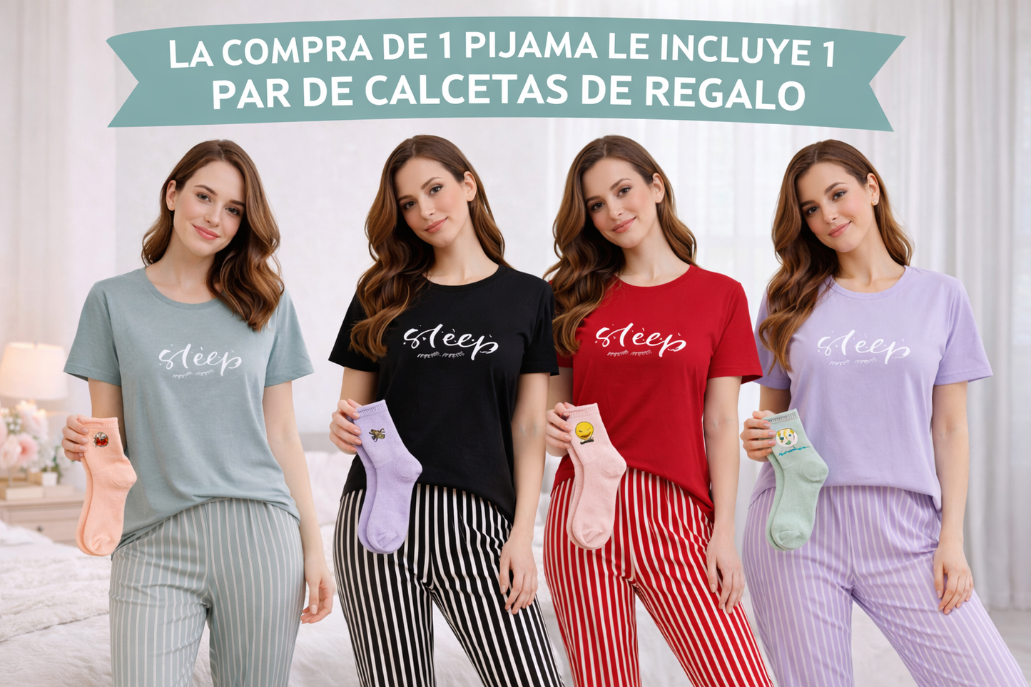 Conjunto De Pijama Dama Blusa Y Pantalón Rayas Elegante Discreta Moda Colores