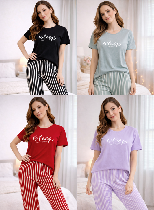 Conjunto De Pijama Dama Blusa Y Pantalón Rayas Elegante Discreta Moda Colores