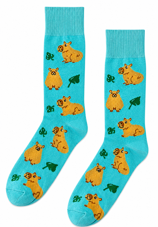 Calcetines Divertidos "Capibaras Con Hojas"