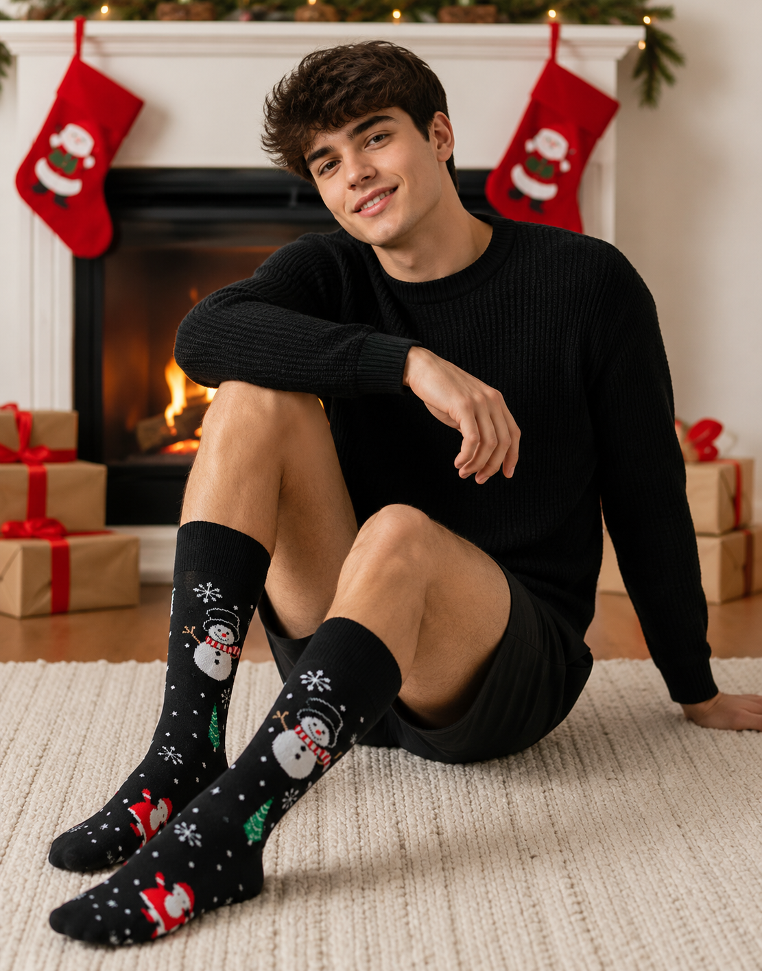 Calcetines Navidad De Muñeco De Nieve Olaf  / "Con Pinos Y Santa Claus"