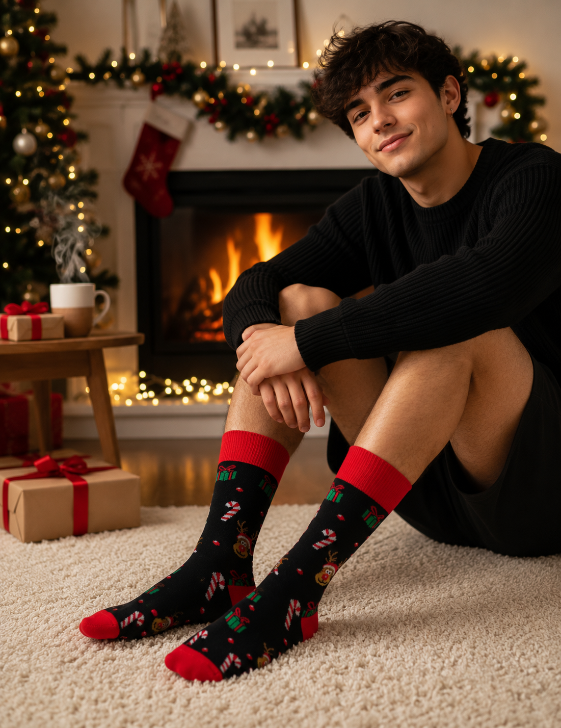 Calcetines Navidad / "Caritas De Renos, Regalos Y Bastones"