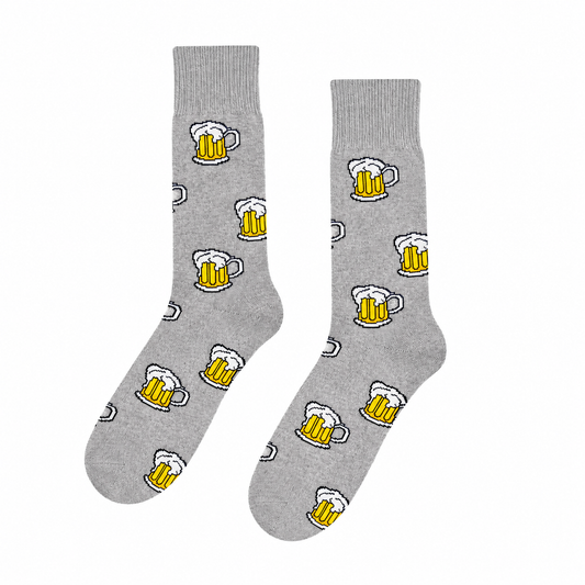 Calcetines Divertidos "Tarros De Cerveza Color Gris"