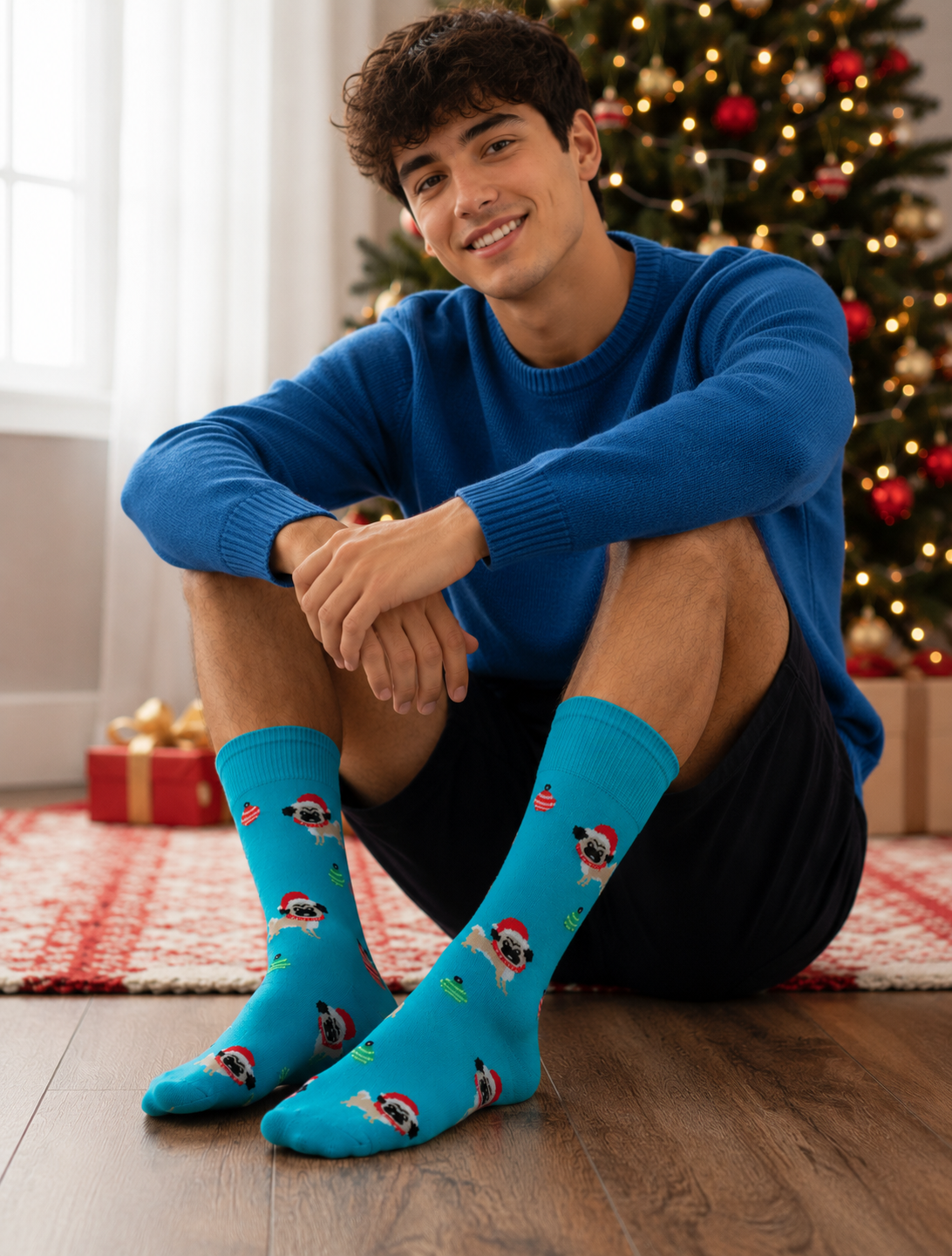 Calcetines Navideños Diseño De Perrito Pug Santa Claus