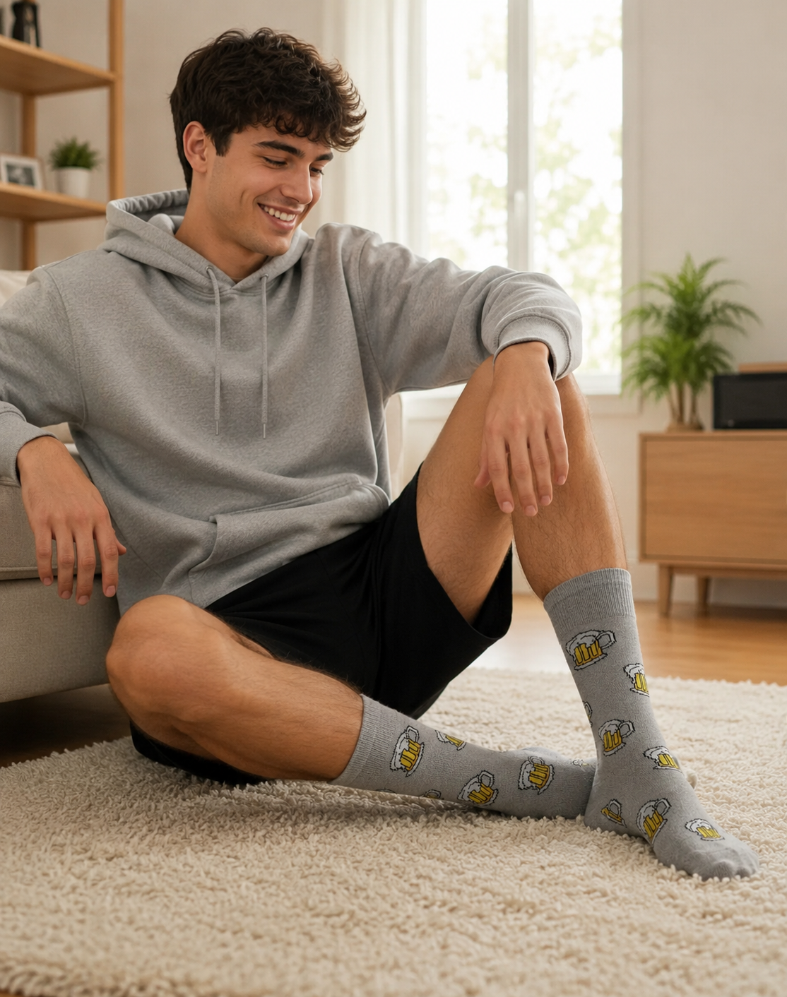 Calcetines Divertidos "Tarros De Cerveza Color Gris"