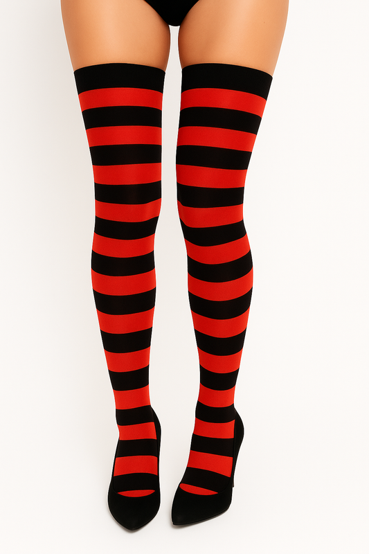 Medias Halloween Diseño De "Rayado Rojo Con Negro"