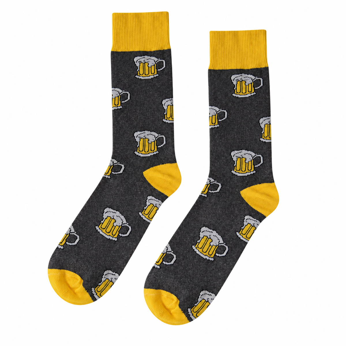 Calcetines Divertidos "Tarros De Cerveza" Color Gris / Amarillo