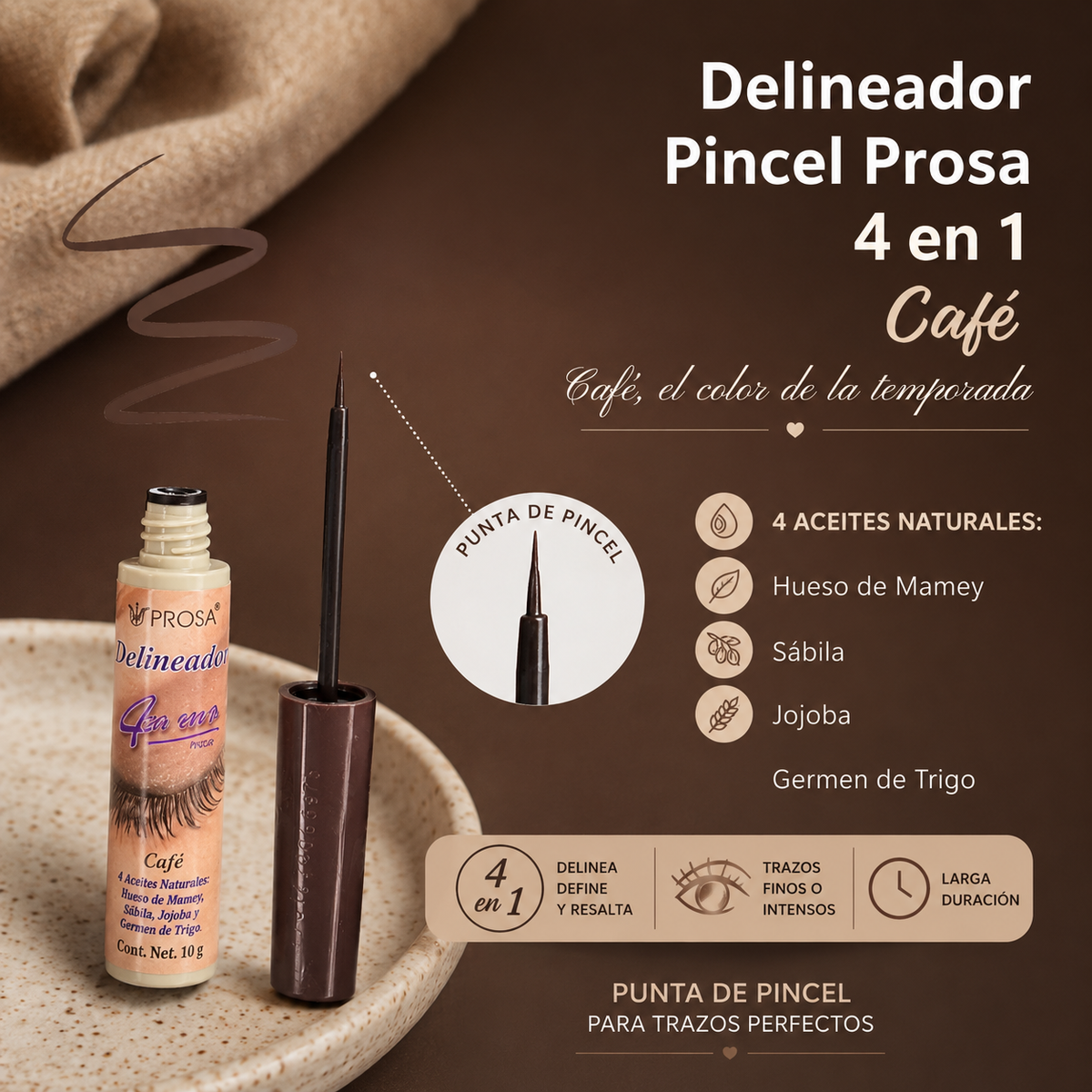 Prosa Delineador de Ojos 4 en 1 Líquido Café 10 g