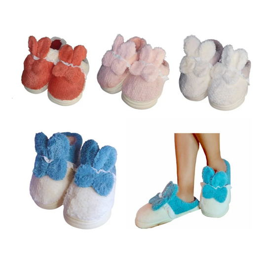 Pantuflas Diseño De Orejitas De Conejo Confort Invierno Suaves Moda Colores