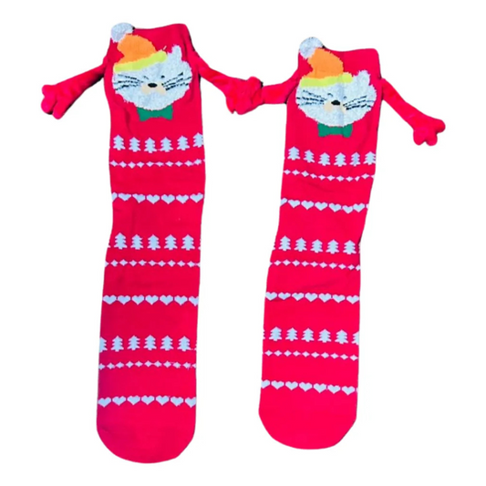 Calcetas Navideñas Manitas Imán Moda Cute Gato Festivo (1 par)