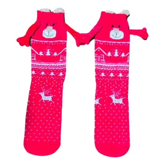 Calcetas Navideñas Manitas Imán Moda Cute Oso Navideño (1 par)