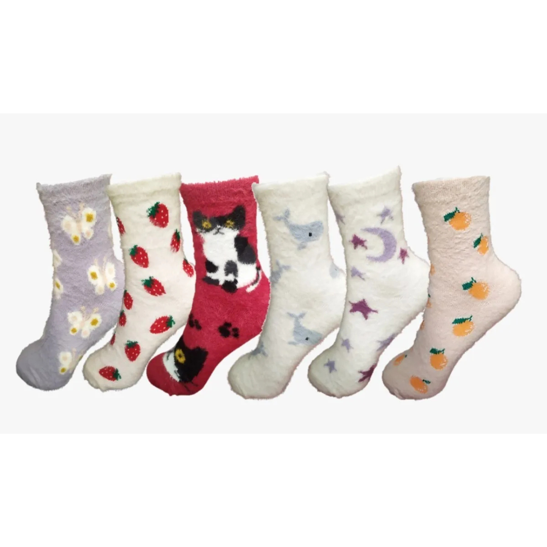 Calcetas De Peluche Figuras Algodón Suaves (4 Pares)