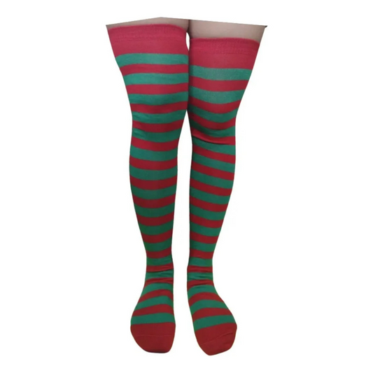 Medias Navidad Mujer Algodón Moda Rayas "Verde/Rojo" (1 par)