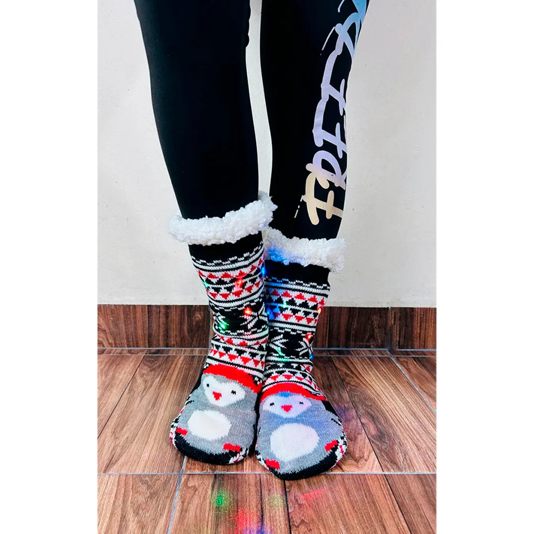 Calcetines De Borrego Luz Peluche Térmicas Navidad (2 pares)