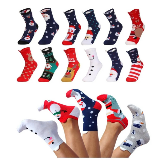 Calcetas Navideñas De Mujer Orejitas Algodón Moda Calidad (12 pares)