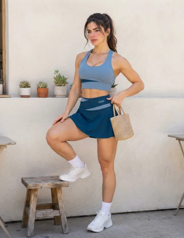 Conjunto Deportivo Mujer Gym Top Y Falda Sexy Fitness Moda