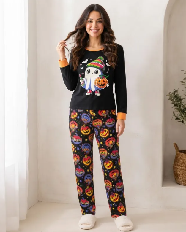 Pijama De Halloween/ Día De Muertos Mujer Térmica Moda Fantasma