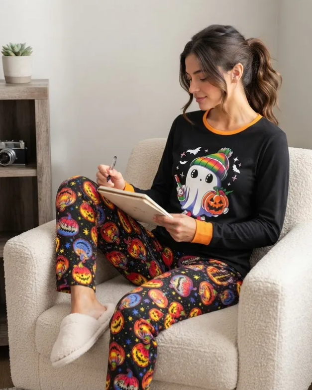 Pijama De Halloween/ Día De Muertos Mujer Térmica Moda Fantasma