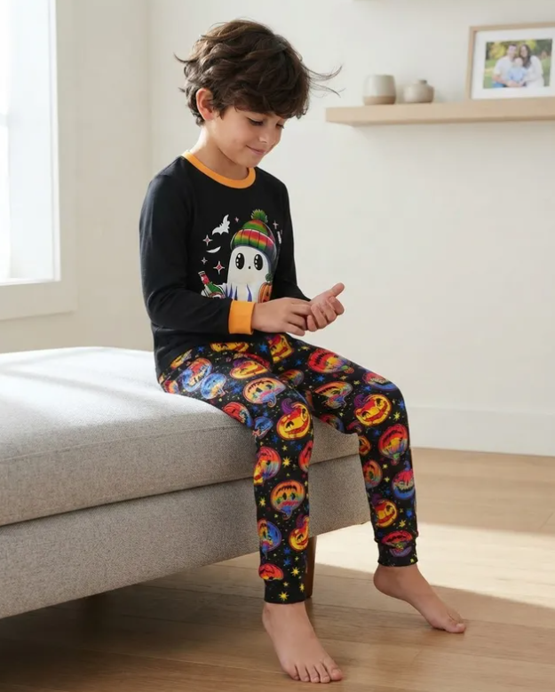 Pijama De Halloween/ Día De Muertos Infantil Niñ@s Térmica Moda Fantasma