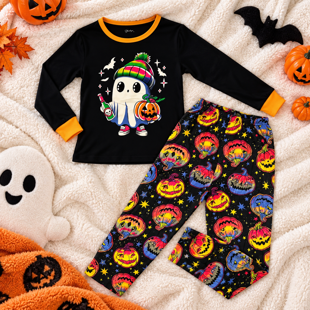 Pijama De Halloween/ Día De Muertos Infantil Niñ@s Térmica Moda Fantasma