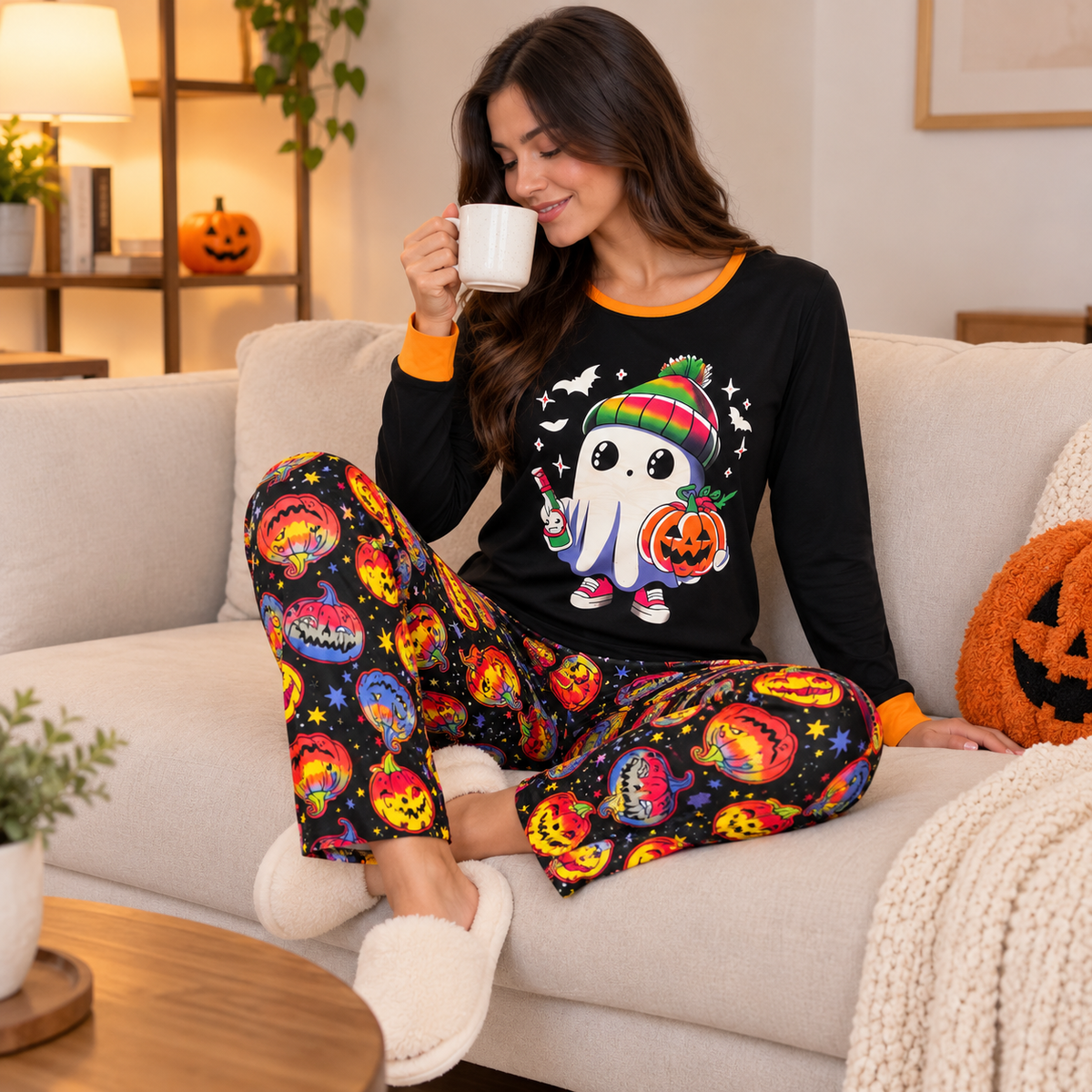 Pijama De Halloween/ Día De Muertos Mujer Térmica Moda Fantasma