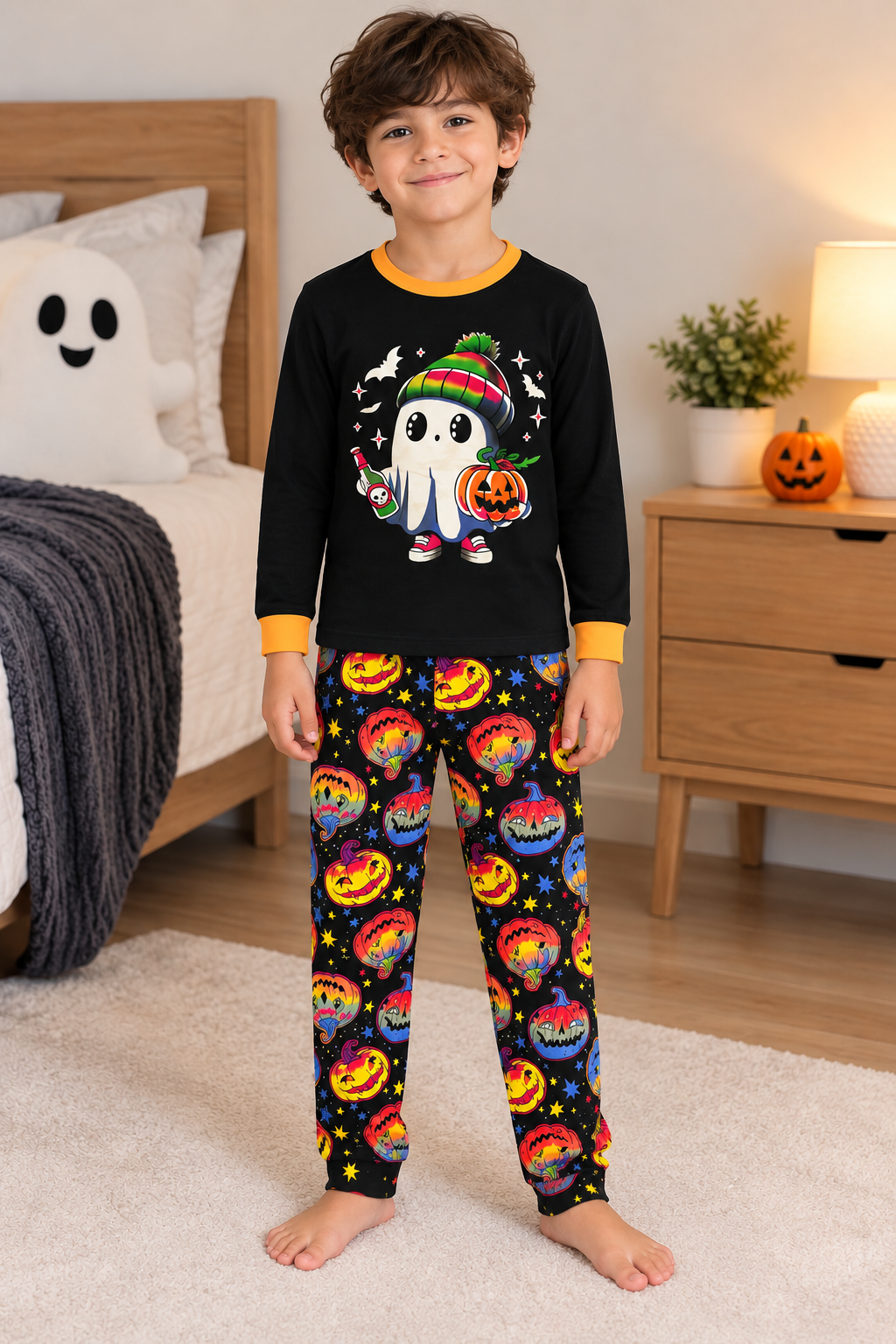Pijama De Halloween/ Día De Muertos Infantil Niñ@s Térmica Moda Fantasma