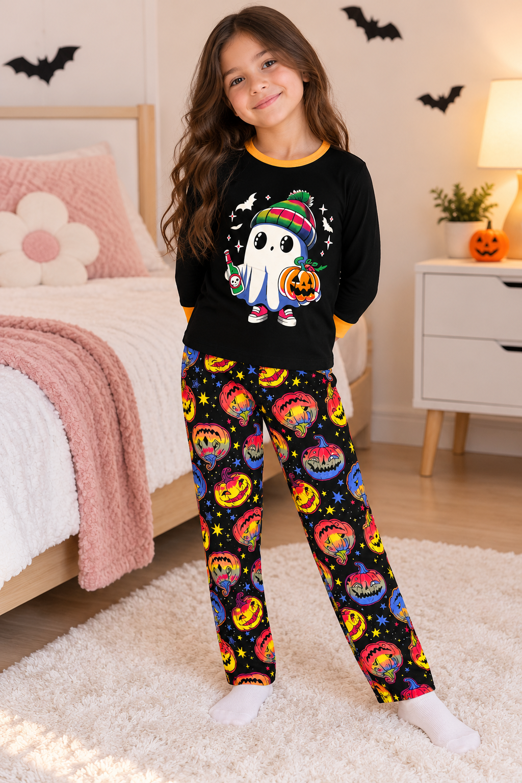 Pijama De Halloween/ Día De Muertos Infantil Niñ@s Térmica Moda Fantasma