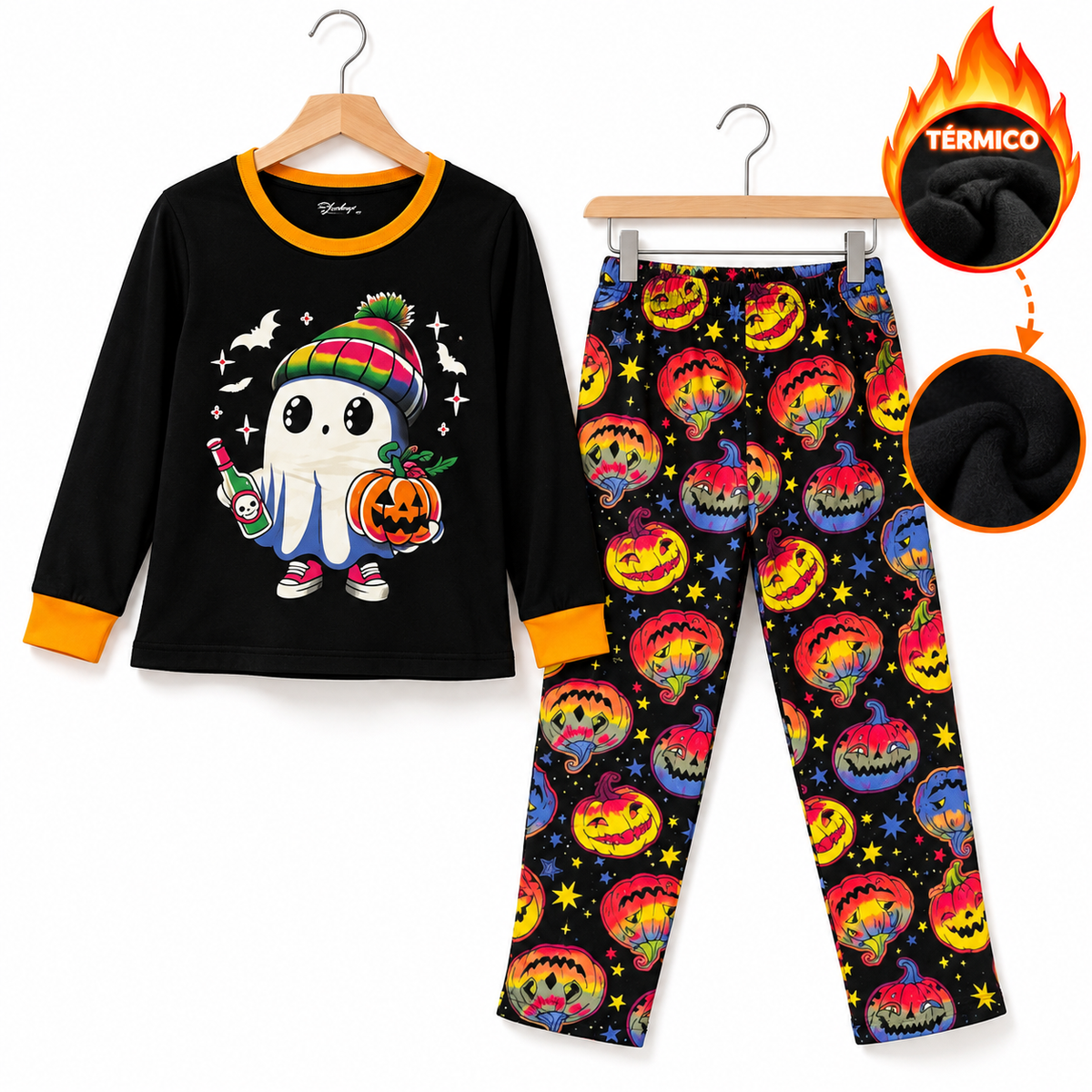 Pijama De Halloween/ Día De Muertos Infantil Niñ@s Térmica Moda Fantasma