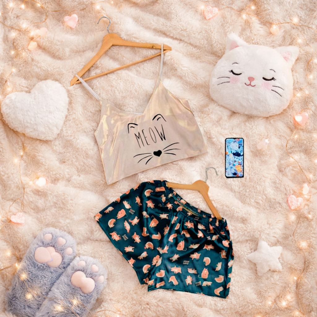 Pijama Mujer Top/Short Frescas Moda "Gatito"