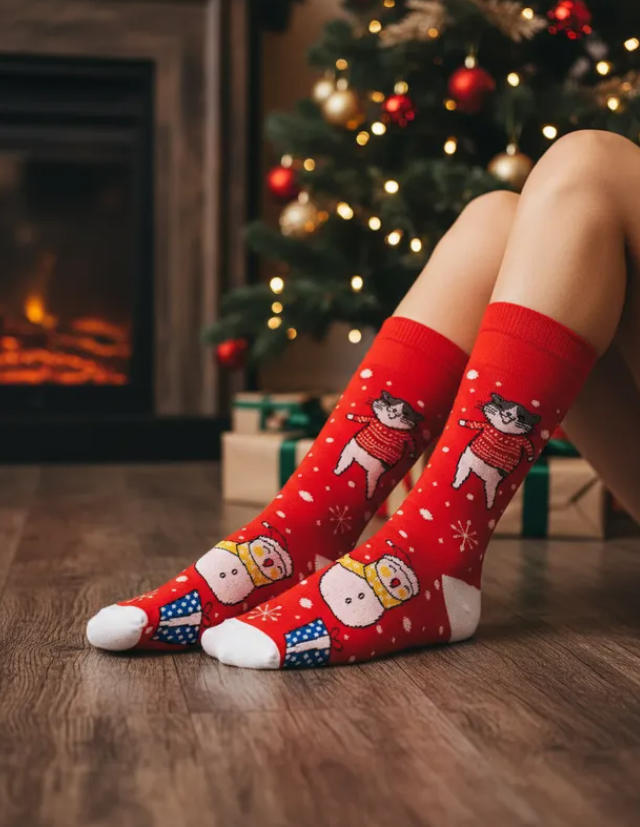 Calcetines Navidad Copos De Nieve / "Gatito Y Muñeco De Nieve"