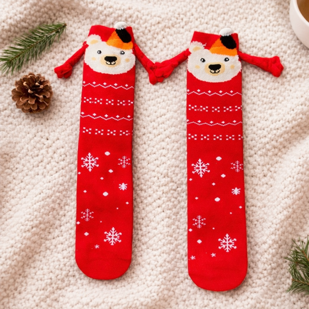 Calcetas Navideñas Manitas Imán Moda Cute Oso Polar 1 Par